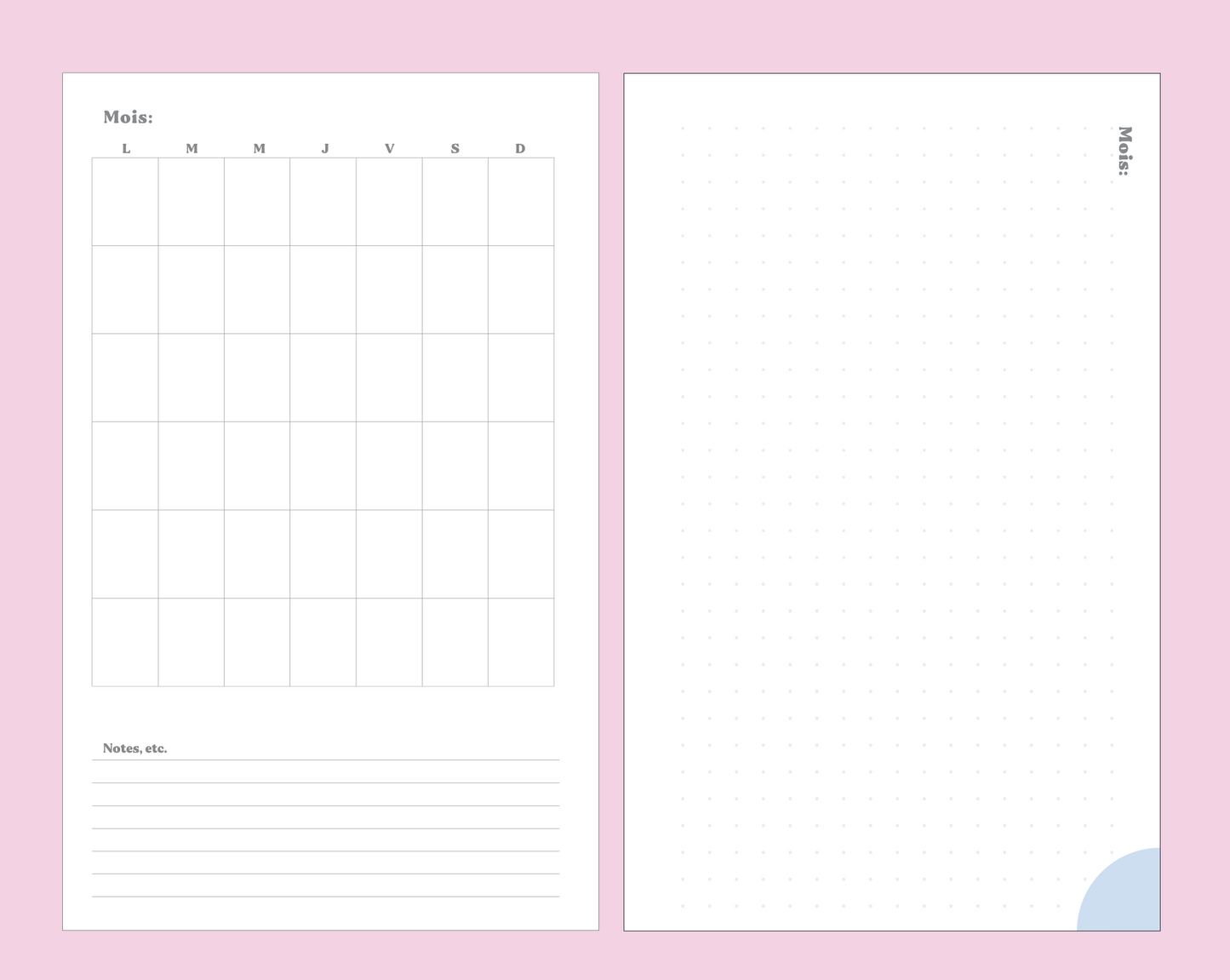 Cette fois-ci, nous avons ajouté de nouvelles sections; un suivi d'anniversaires et cie et un calendrier des phases lunaires à personnaliser tout en conservant la formule non datée.&nbsp;Ainsi, vous pourrez débuter,&nbsp;rythmer et même mettre sur pause son utilisation sans vous soucier de sa date d'expiration. Il contient une section "notes" de style bullet journal au début de chaque section mensuelle ainsi qu'à la tout fin. 